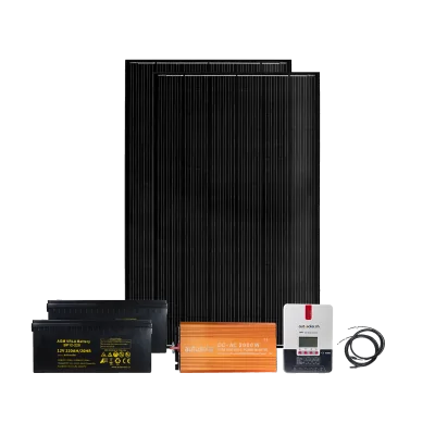 Complete package 2 x 335W with battery 2 x 220Ah and 2000W inverter for garden shed