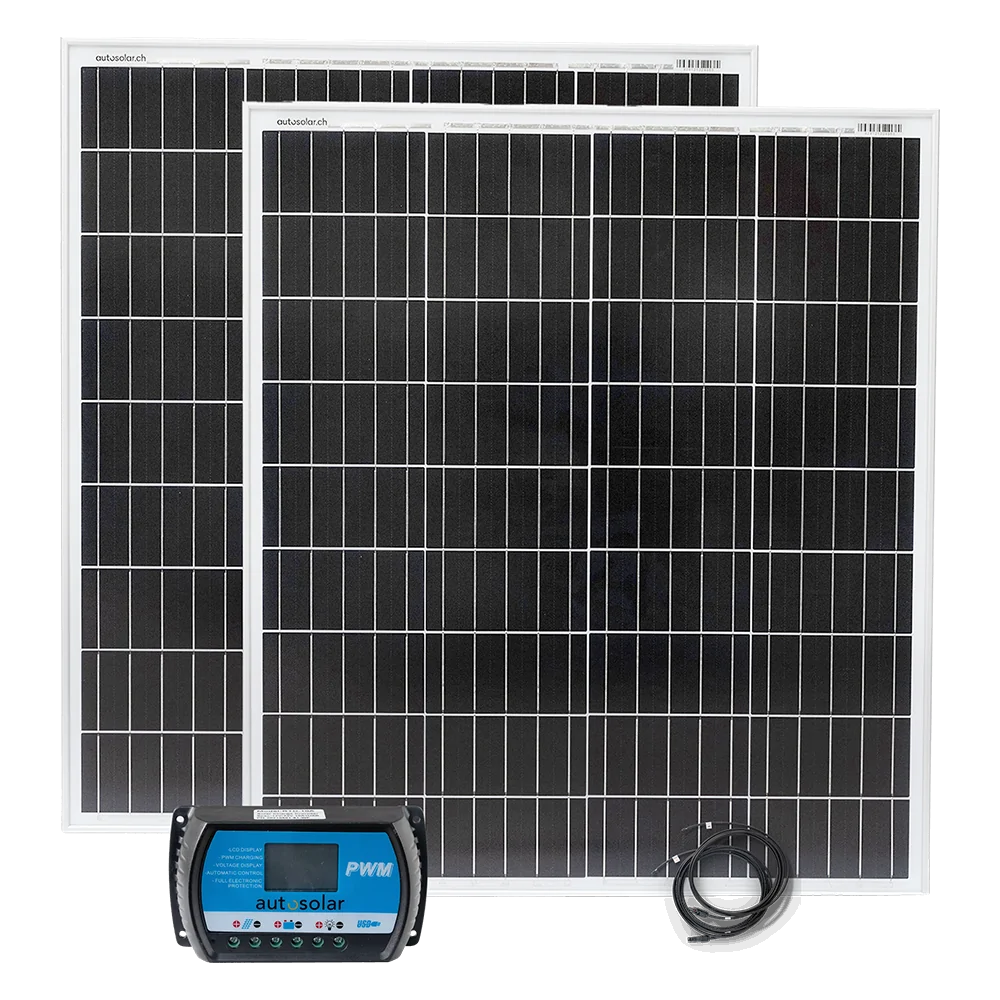 Solar set 200 watts - solar system for mobile homes, garden sheds, alpine huts Solar set 200 watts - solar system for mobile homes, garden sheds, alpine huts