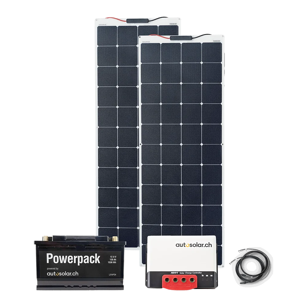 Solarset 320 Watt flex - Solaranlage inkl. MOntagematerial fürs Wohnmobil und Camper Solarset 320 Watt flex - Solaranlage inkl. MOntagematerial fürs Wohnmobil und Camper