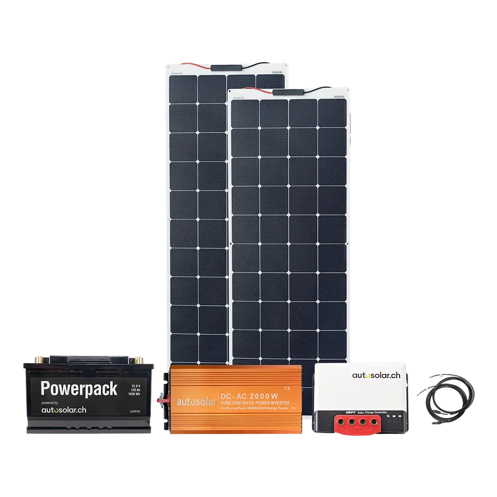 Ensemble complet et flexible de 320 W avec batterie au lithium de 105 Ah et onduleur de 2000 W