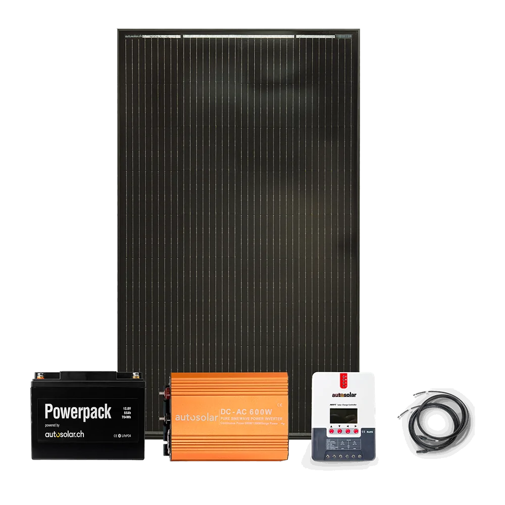 Système solaire complet de 160 W, batterie au lithium de 55 Ah et onduleur de 600 W