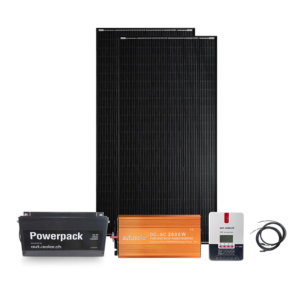 copy of Komplettset 640W Solaranlage mit Lithiumbatterie 24V für 230V - inkl. Montagematerial für Gartenhaus oder Ferienhaus