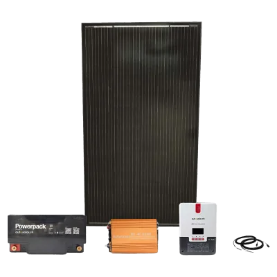 Solarset 160 Watt mit 55Ah Lithiumbatterie, Wechselrichter und Montagematerial