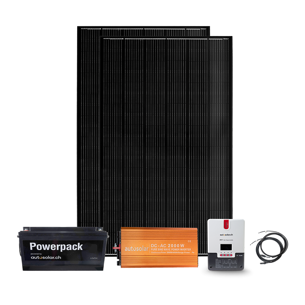 Komplettset 2x 320W Solaranlage mit Lithiumbatterie 12V für 230V - inkl. Montagematerial für Wohnmobil oder Camper