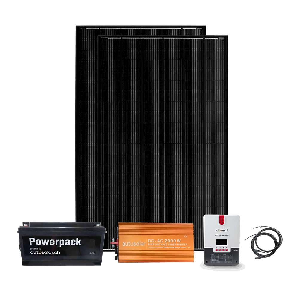 Complete package 670W solar system with 200Ah lithium battery and 2000W inverter for garden shed or mountain hut
