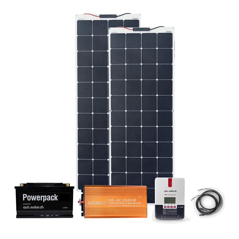 Ensemble complet et flexible de 320 W avec batterie au lithium de 105 Ah et onduleur de 2000 W