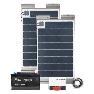 Solarset 165W Flex mit MPPT Laderegler, Wechselrichter und Lithium 55Ah