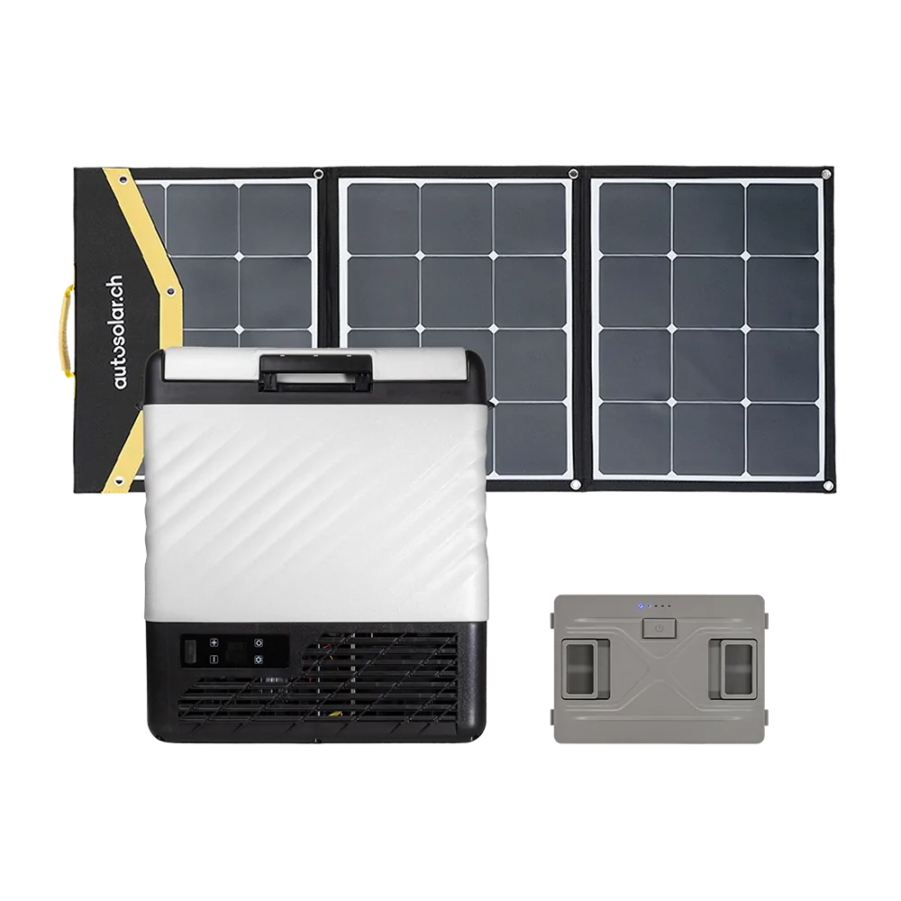 Mobile 22L Solar Kühlbox mit 135W Solarkoffer & Lithium Batterie Set
