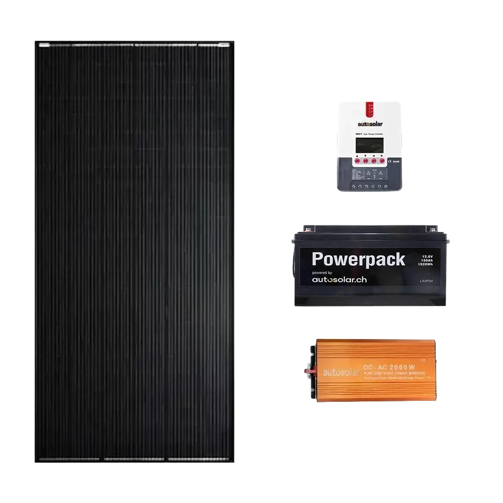 Emergency power supply kit with solar panel & battery | AutoSolar.ch