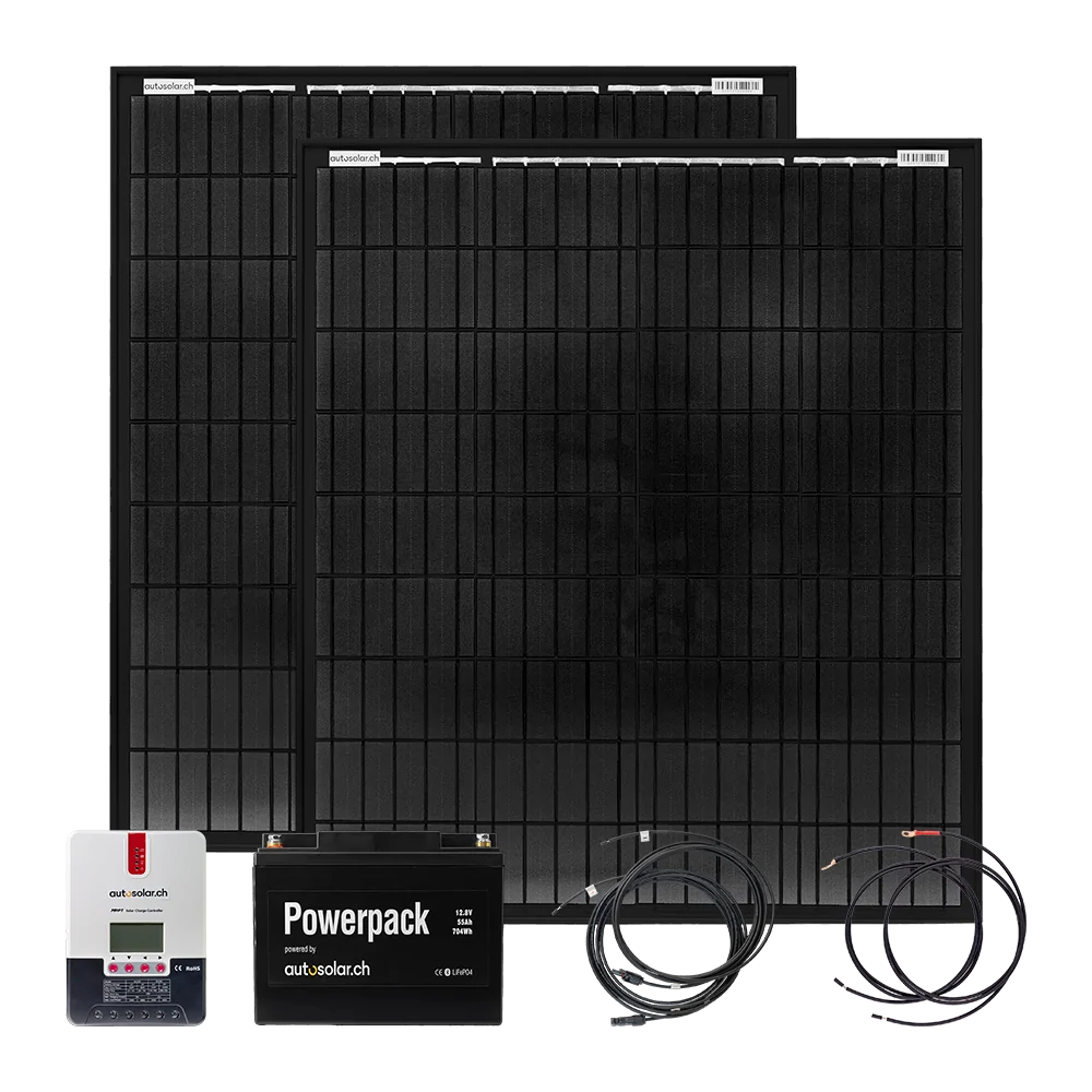 Kit solaire 200 W pour camping-cars – Lithium 55 Ah + MPPT 20 A | Système solaire compact