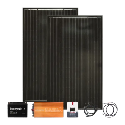 Complete 320W solar system package with 105Ah lithium battery, 2000W inverter, cables and connectors, including mounting materia