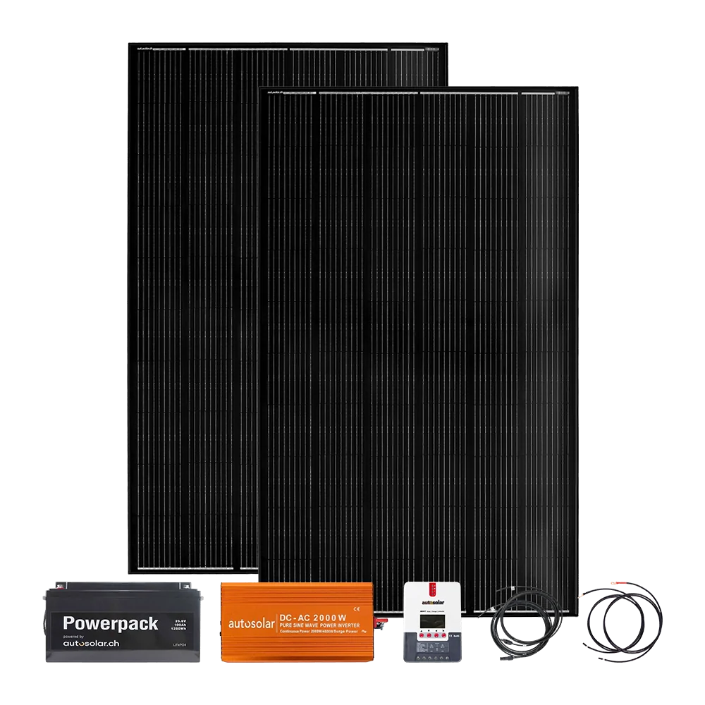 Complete package: 670W solar system, 100Ah 24V lithium battery and 2000W inverter