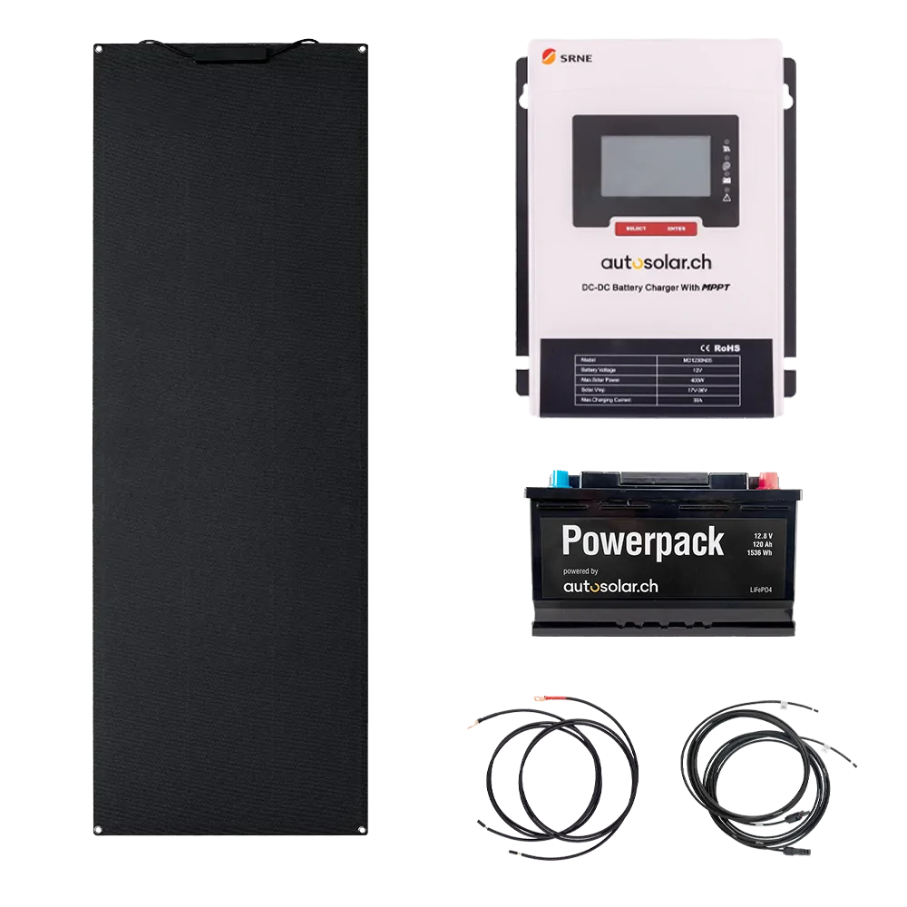 Solarset Camper 160W flexibel mit DC-DC Laderegler und Batterie | AutoSolar